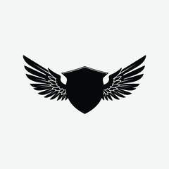 Stylized black and white logo with shield and symmetrical wings. A modern, bold emblem symbolizing strength, protection, and freedom with a clean, striking design.