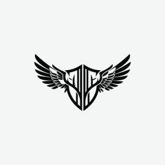 Stylized black and white logo with shield and symmetrical wings. A modern, bold emblem symbolizing strength, protection, and freedom with a clean, striking design.