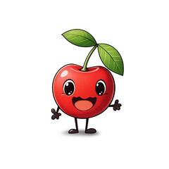 Cute Cartoon Cherry Character &ndash; Happy Red Fruit Illustration for Kids and Stickers