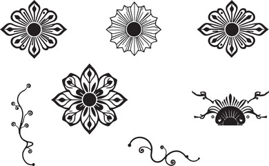 A set of Japanese decorative elements for flat design.  Hand drawn vector illustration	