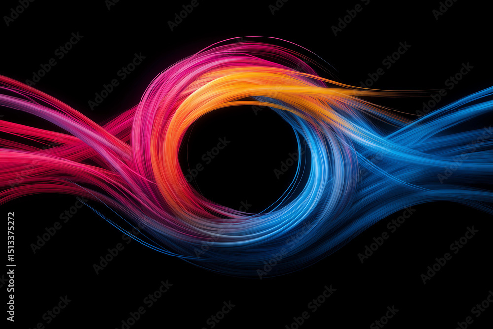Poster abstract glowing colorful circle with smooth lines on a dark background