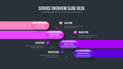 Fototapeta premium Professional Growth 4 Step Infographic Slide Layout. Investor Campaign Four Option Diagram Presentation Template. Service Plan Slideshow Design Vector Illustration.
