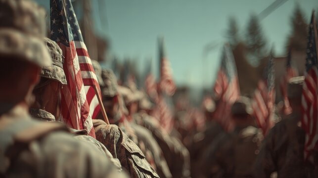 Memorial day tribute with american flags usa outdoor ceremony national pride celebration