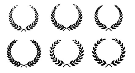 Six laurel wreaths silhouettes set isolated on transparent background	