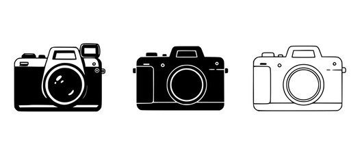 Camera icon set silhouette isolated on transparent background