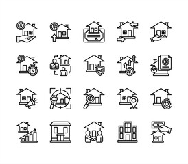 Real estate icon collection set. Containing property, personal, location, buildings, housing, residential, apartment icon. Simple line vector.