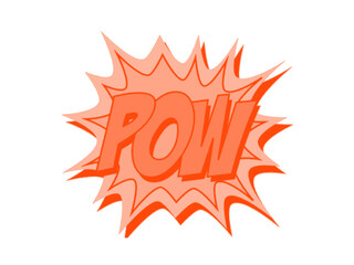 Vibrant orange comic POW burst with retro pop art typography.