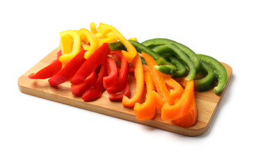 Cut colorful bell peppers isolated on white