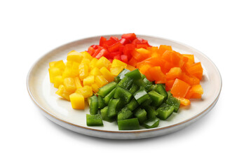 Cut colorful bell peppers isolated on white