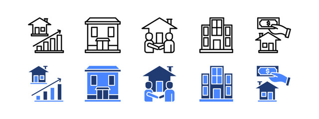 Real estate icon set with invesment, comercial , deal, Apartments and payment.