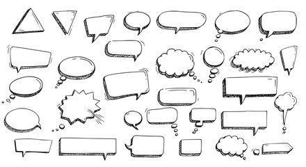 Obraz premium Hand drawn speech bubbles and thought bubbles silhouette isolated on transparent background