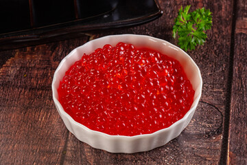 Salmon red caviar in the bowl