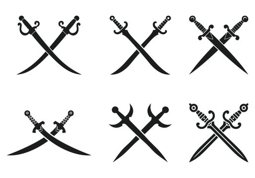 Crossed swords, sword, cross, sword silhouette, and crossed swords icons, silhouettes, icon, set.