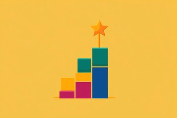 flat icon of stacked blocks forming steps with a star on top, representing educational growth