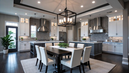 Modern open plan kitchen and dining room showcasing elegant design