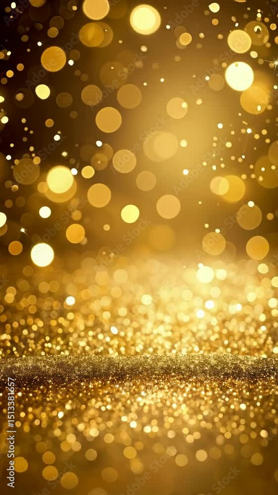 Poster golden shimmering background with bokeh lights and glitter creating a festive, elegant and magical s