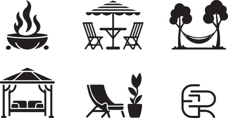 Modern Outdoor Living and Patio Icon Set with Abstract Element