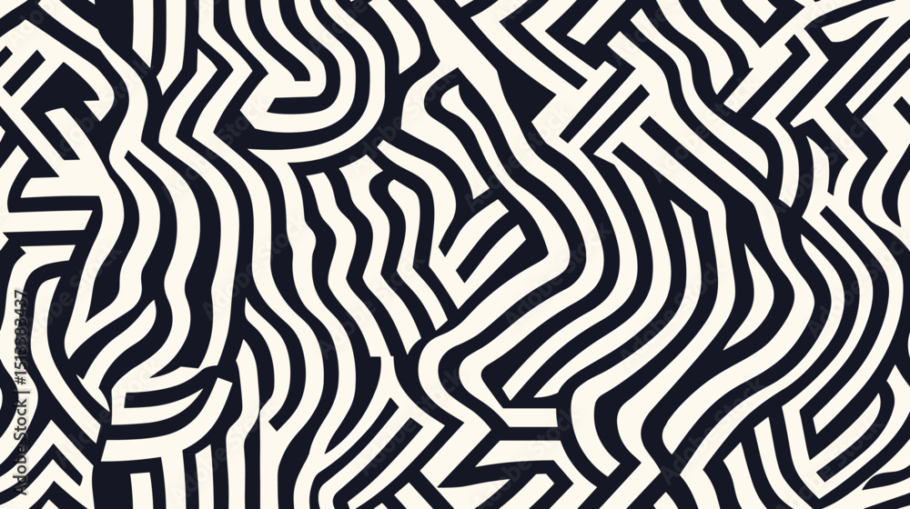 Aufkleber seamless abstract geometric pattern with flowing lines in black and white