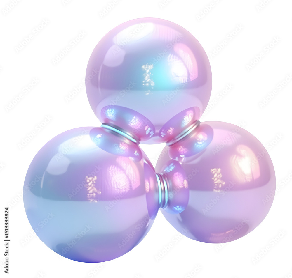 Poster iridescent spheres cluster with soft pastel reflections creating smooth and shiny surface