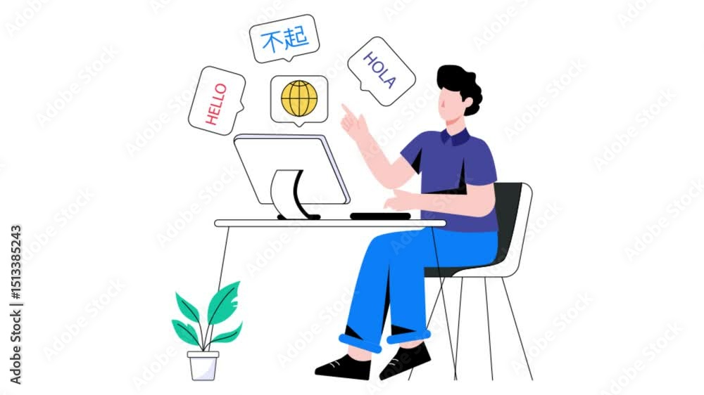 Poster digital interpreter 2d flat animation