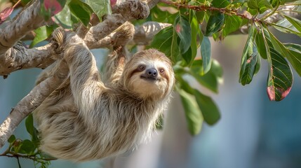 Sloth hanging from tree branch