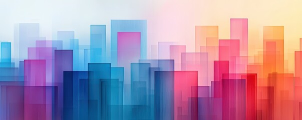 economy consumption trends concept. Abstract city skyline with colorful geometric shapes and gradients.