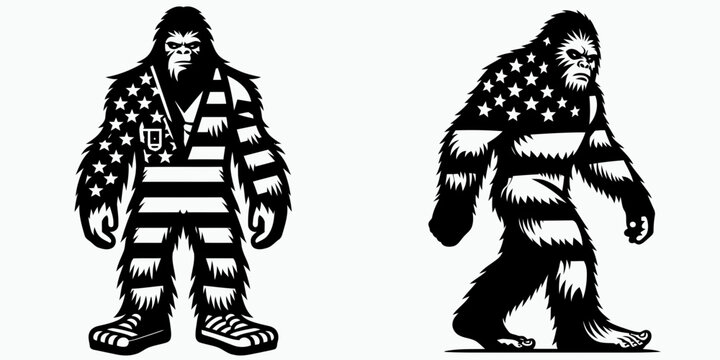 Bigfoot wear american patriotic costume. 4th of July Independence Day Flag Usa Vector. Sasquatch attire united states allegiant garb fancy dress.