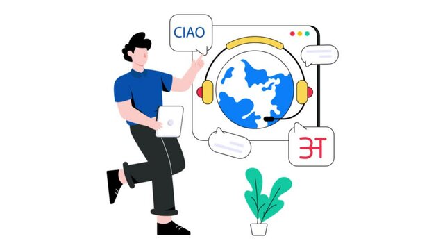 Foreign Language Translation 2D Flat Animation