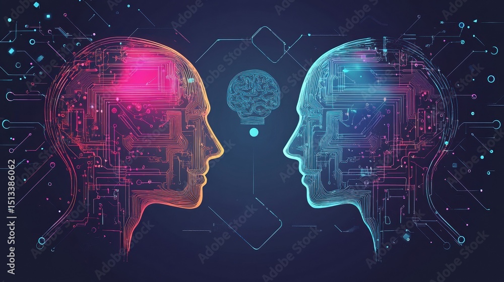Poster artificial intelligence illustration. abstract technology circles. data transfer concepts in interne