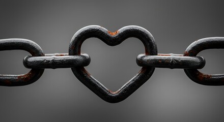 Fototapeta premium A rusty metal chain features a prominent heart-shaped link, symbolizing unbreakable love and enduring connection.