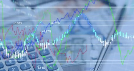A 4K animated video of financial data processing over a calculator and euro currency bill, illustrating digital payment, global finance, banking, and money exchange concepts. - Powered by Adobe