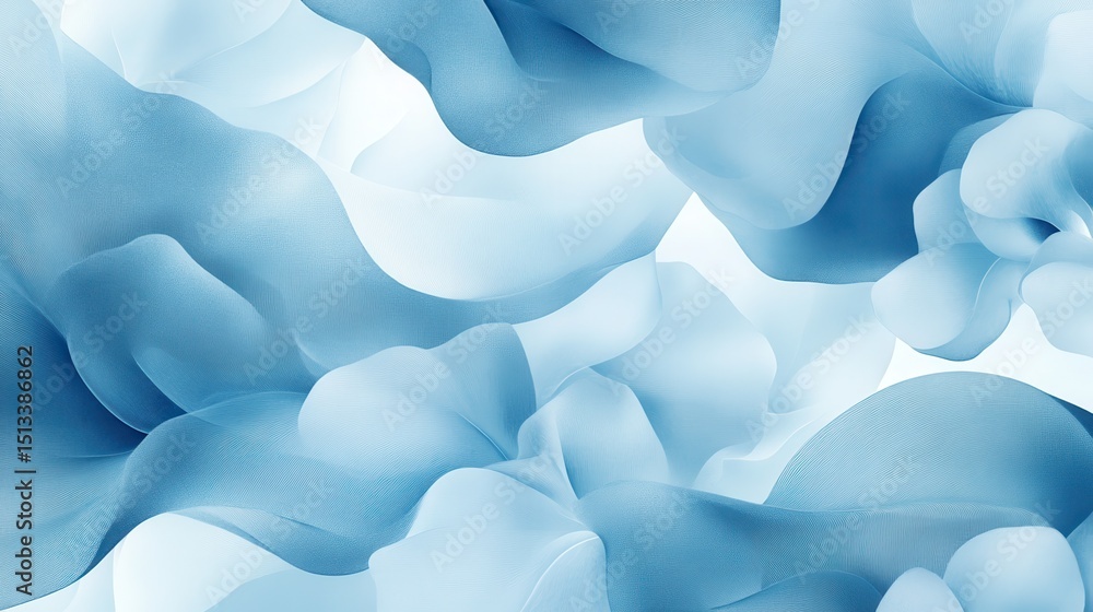 Poster soft blue abstract floral pattern with flowing shapes and delicate textures, creating serene and cal