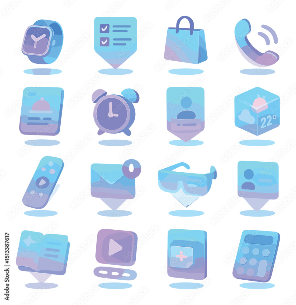Poster neon glow icon collection in flat style. vibrant ui elements for digital design