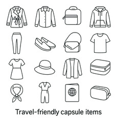 Fashion and apparel linear style icon collection. clothing and accessory set for trends