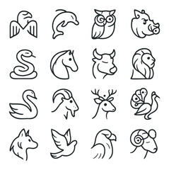 Animal icon collection in linear style. wildlife, nature, and fauna symbols set