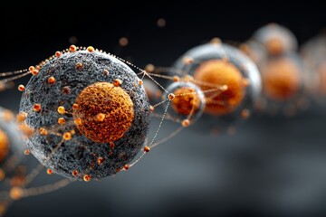 An abstract representation of spheres connected by dotted lines symbolizing global communication and networks.