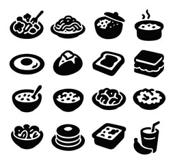 Food and drink silhouette icon collection. culinary, gastronomy symbols in flat style