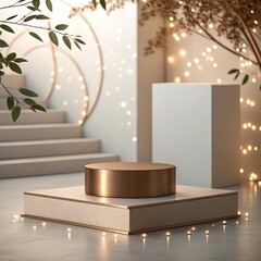 Minimalist Bronze Podium with Lighting Background for Product Display