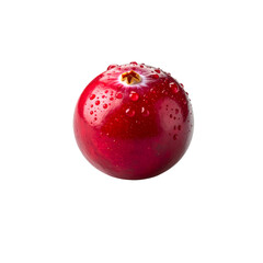 Single red cranberry with water droplets isolated food on transparent background