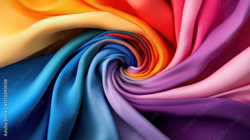 Aufkleber a vibrant spectrum of colorful fabric folds spiraling towards the center, creating a dynamic and eye