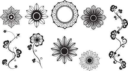 A set of Japanese decorative elements for flat design. Hand drawn vector illustration