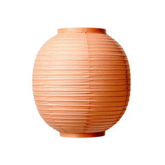 Round paper lantern with ribbed texture and a warm, soft glow.