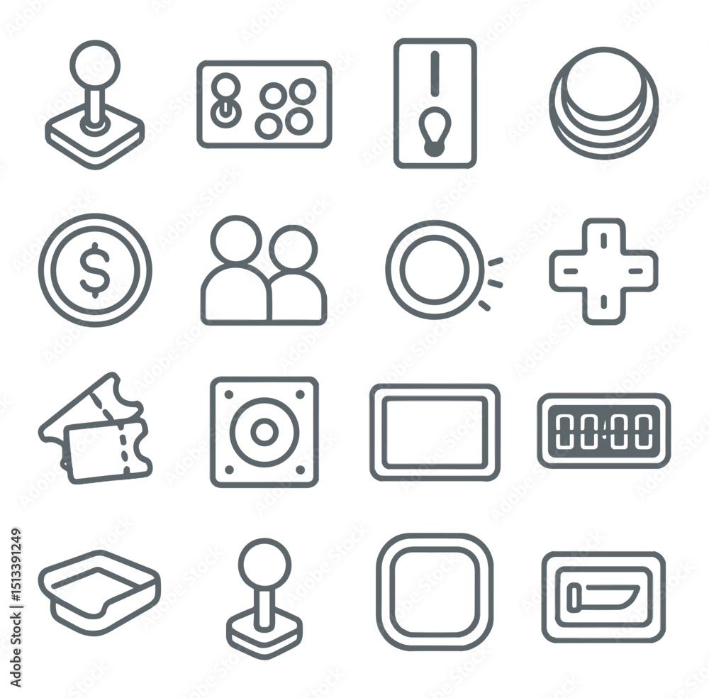 Poster gaming and technology linear style icon collection. digital and tech symbol set