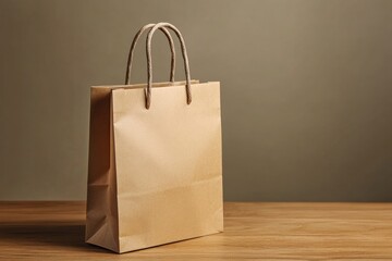 Brown paper shopping bag on wooden table