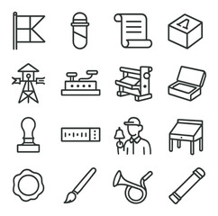 Fototapeta premium Office essentials linear style icon collection. work and productivity symbols set