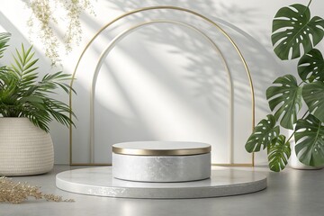 Premium Platinum Podium with Light Effect Background for Product Display