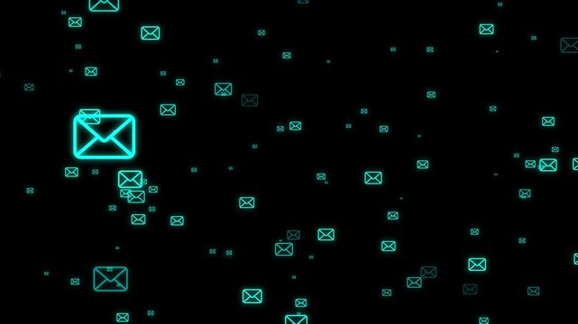 Email letter icon particles loop animation background.The email icon is collected from particles. Internet space