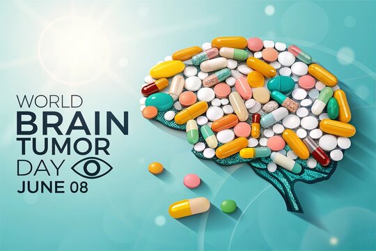 World Brain Tumor Day, Medical concept Poster promoting awareness of brain tumor and treatment options.