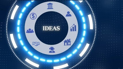 A Ideas button on a clear projection .Blue wave digital data flow. Seamless loop technology network background concept . Futuristic digital technology animated background concept. - Powered by Adobe