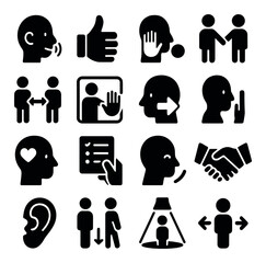 Communication and interaction icon collection in silhouette style. conversing and connecting set